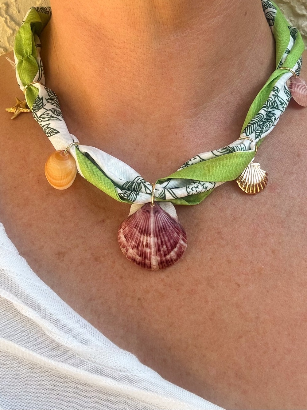 Green and Purple Seashell Charm Necklace - Women Jewelry